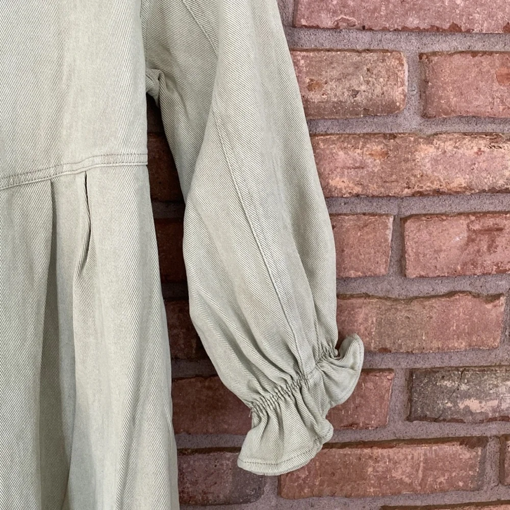 She + Sky Olive Green Denim Dress - Picture 6 of 11
